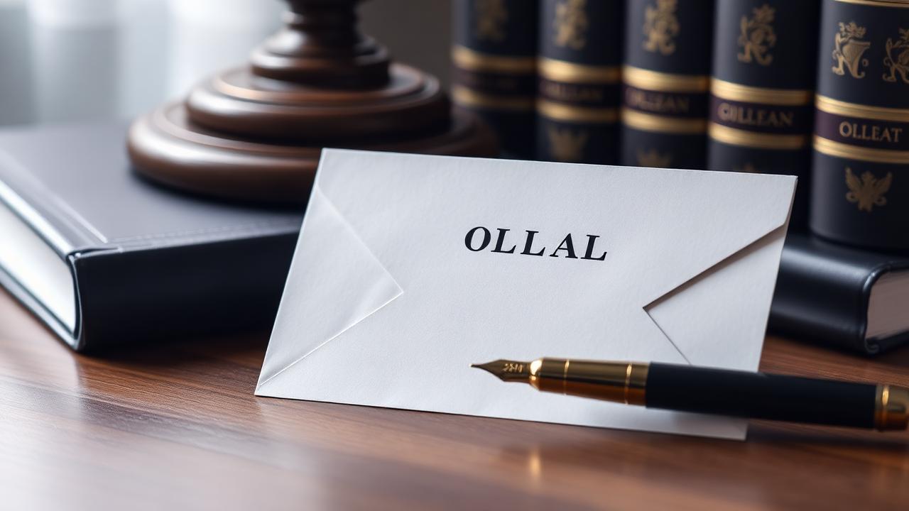 Official legal envelope on a desk with law books in background